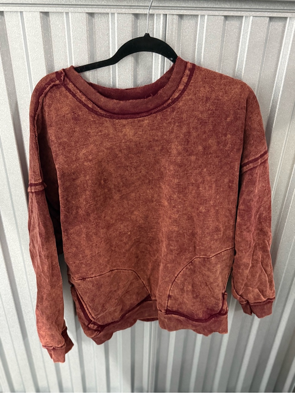 Zenana Outfitters Washed Rust-Red Crewneck Sweatshirt